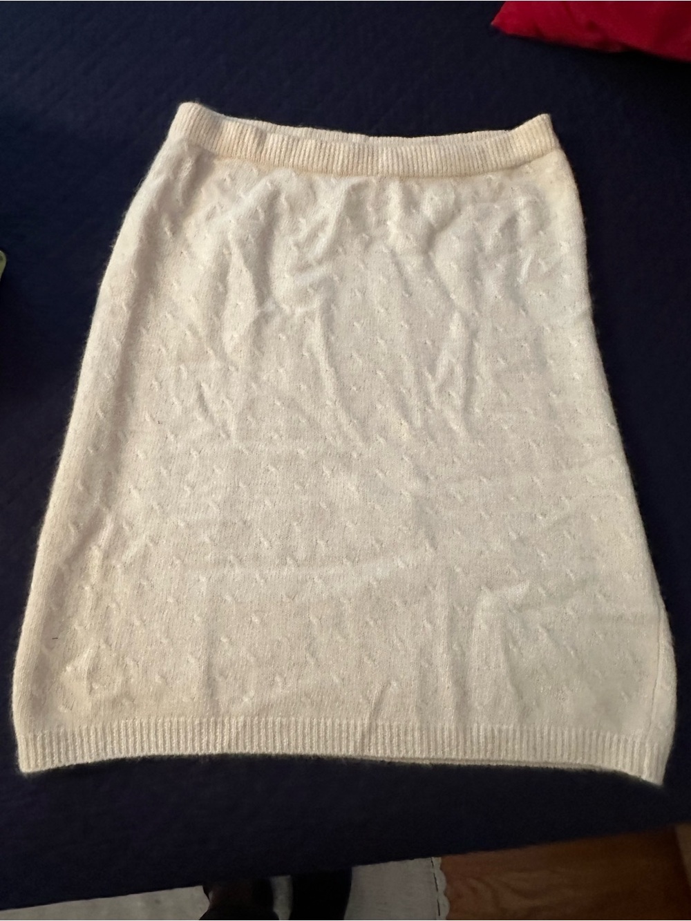 Cream Textured Knit Mini Skirt with Elastic Waist